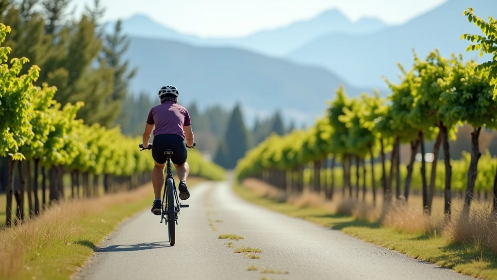 Cyclist enjoying a smooth paved vineyard cycling path with scenic views