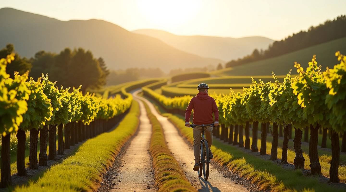 Beautiful vineyard cycling path in vestral Valley with rolling hills and scenic vistas